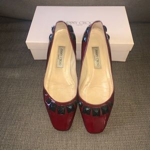 Jimmy Choo Watson Patent Leather Bordeaux Ballet Jeweled Flats Size 37.5